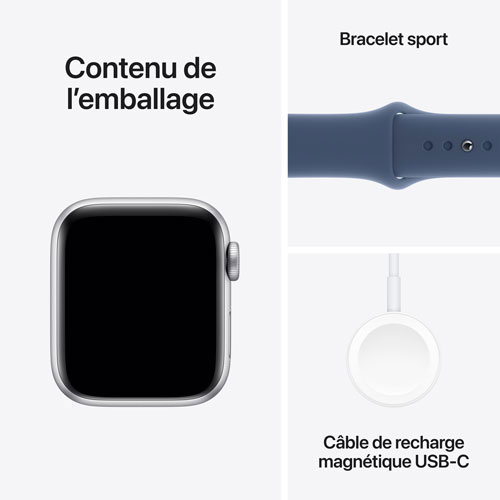 Apple Watch SE avec boîtier de 40 mm en aluminium argenté et bracelet sport denim par Virgin Plus - Petit/Moyen - Financement mensuel