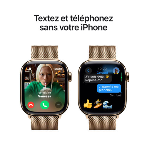Apple Watch Series 10 avec boîtier de 42 mm en titane doré et bracelet milanais doré par Freedom Mobile - Moyen/Grand - Paiement Balance mensuel