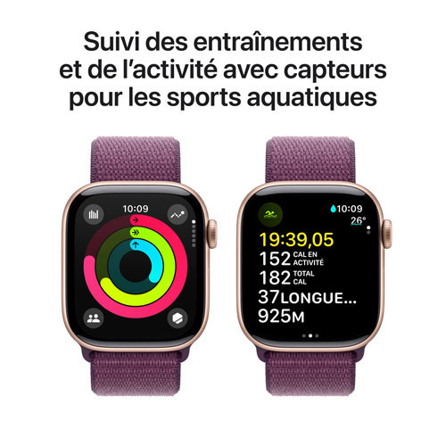 Apple Watch Series 10 avec boîtier de 42 mm en aluminium rose doré et bracelet sport prune par Freedom Mobile - Paiement Balance mensuel