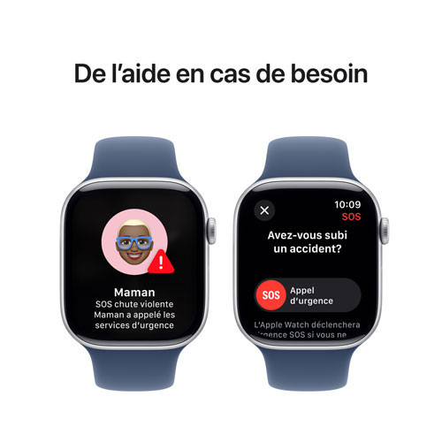 Apple Watch Series 10 avec boîtier de 46 mm en aluminium argenté et bracelet sport denim par Freedom Mobile - Petit/Moyen - Paiement Balance mensuel