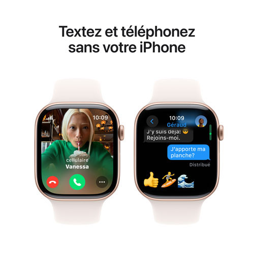 Apple Watch Series 10 avec boîtier de 46 mm en aluminium rose doré et bracelet sport rose tendre par Freedom Mobile - Petit/Moyen - Paiement Balance