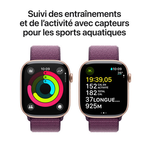 Apple Watch Series 10 avec boîtier de 46 mm en aluminium rose doré et bracelet sport à rabat prune par Freedom Mobile - Paiement Balance mensuel