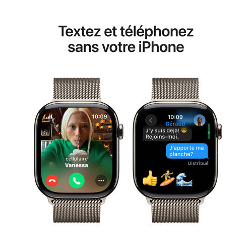 Apple Watch Series 10 avec boîtier de 46 mm en titane naturel et bracelet milanais naturel par Freedom Mobile - Moyen/Grand - Paiement Balance mensuel