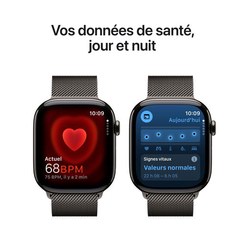 Apple Watch Series 10 avec boîtier de 46 mm en titane ardoise et bracelet milanais ardoise par Freedom Mobile - Petit/Moyen - Paiement Balance mensuel