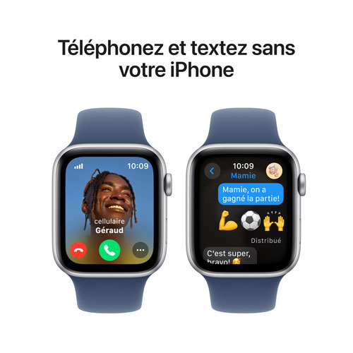 Apple Watch SE avec boîtier de 44 mm en aluminium argenté et bracelet sport denim par Freedom Mobile - Moyen/Grand - Paiement Balance mensuel