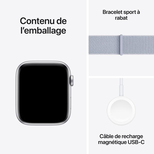 Apple Watch SE avec boîtier de 44 mm en aluminium argenté et bracelet sport nuage bleu par Freedom Mobile - Paiement Balance mensuel