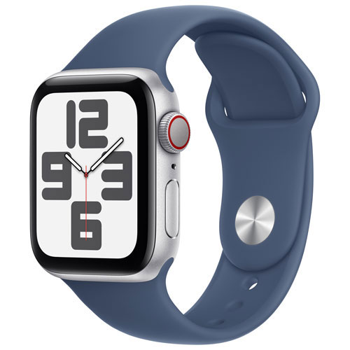 Apple Watch SE avec boîtier de 40 mm en aluminium argenté et bracelet sport denim par Freedom Mobile - Petit/Moyen - Paiement Balance mensuel