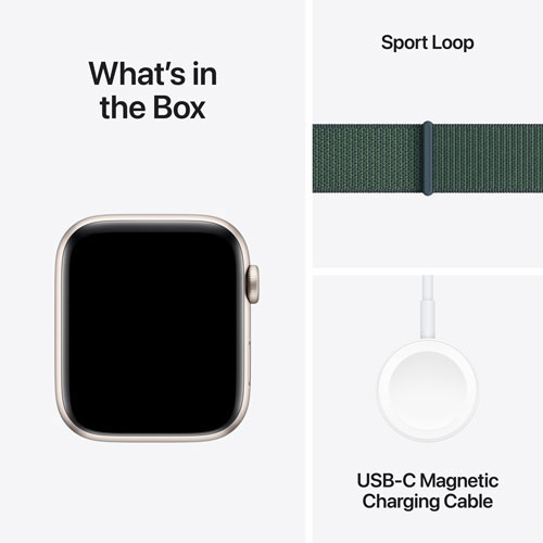 Apple Watch SE (GPS + Cellulaire) avec boîtier de 44 mm en aluminium comète et bracelet sport vert lacustre par Freedom Mobile - Paiement Balance mensuel