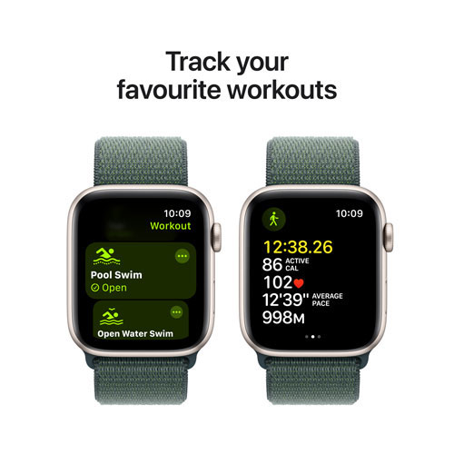 Apple Watch SE (GPS + Cellulaire) avec boîtier de 44 mm en aluminium comète et bracelet sport vert lacustre par Freedom Mobile - Paiement Balance mensuel