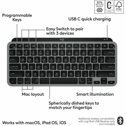 Clavier ergonomique sans fil Bluetooth Master de Logitech - Gris cosmique - Anglais