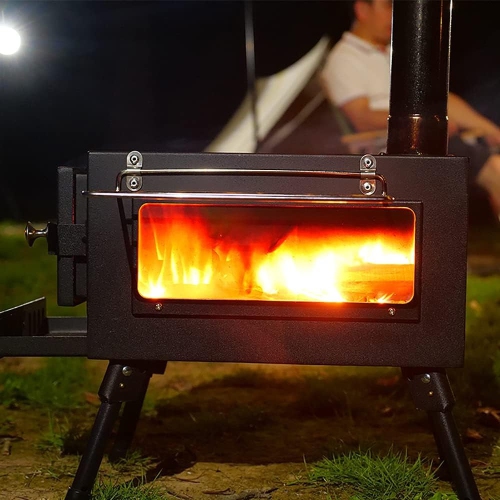TOPTENG Camping Tent Stove, Large Tent Wood Stove with Window and 6 Chimney Pipe, Outdoor Portable Wood Burning Stove for Camping Hiking Cooking