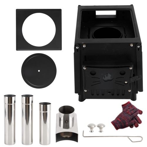 TOPTENG Camping Tent Stove, Portable Tent Wood Stove with 3 Chimney Pipe, Heating Burning Stove for Tents, Travel, and Camping