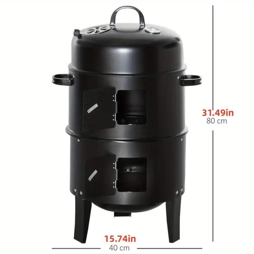 TOPTENG Vertical Charcoal BBQ Smoker, 3-in-1 16" Round Charcoal Barbecue Grill with 2 Cooking Area, and Thermometer for Outdoor Camping Picnic