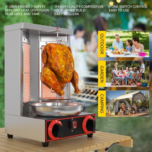 TOPTENG 110V 2000W Commercial Electric Vertical Gas Shawarma Broiler Machine Spinning Doner Kebab Gyro Grill Machine, Rotisserie Doner Kebab Gyro