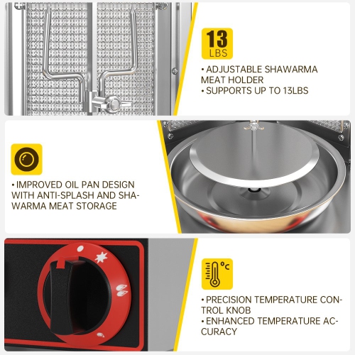 TOPTENG 110V 2000W Commercial Electric Vertical Gas Shawarma Broiler Machine Spinning Doner Kebab Gyro Grill Machine, Rotisserie Doner Kebab Gyro