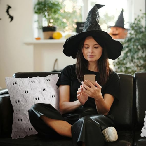 GODAYS 2 PCS Halloween Pillow Covers 18 x18 Inch Funny Ghost Throw Pillow Covers Halloween Plush Pillow Case Ghost Decor Throw Cushion Case for Sofa