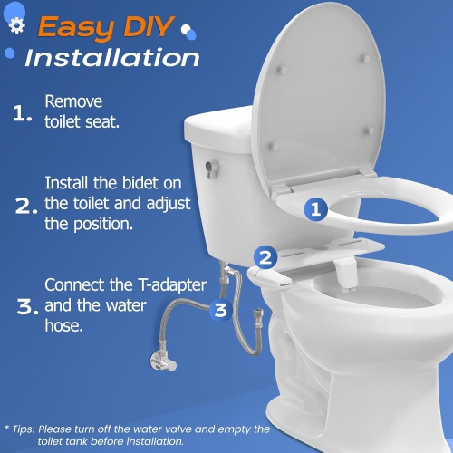 Ultra-Slim Bidet, Minimalist Bidet for Toilet with Non-Electric Dual Nozzle Adjustable Water Pressure, Fresh Water Bidet Toilet Seat Attachment, Easy