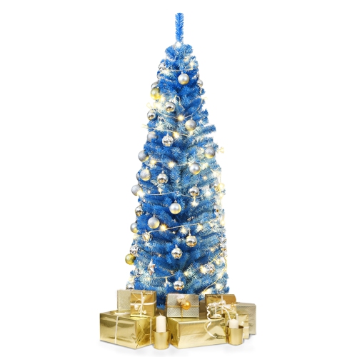 Costway 6FT Unlit Pencil Slim Tree Artificial Christmas Tree with Metal Stand Home Decor