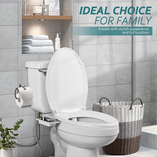 Bidet Attachment - Non-Electric Cold Water Bidet Toilet Seat Attachment with Pressure Controls, Retractable Self-Cleaning Dual Nozzles for Frontal &