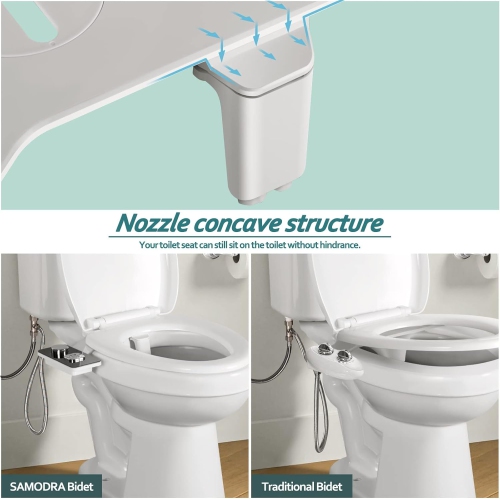 Bidet Attachment - Non-Electric Cold Water Bidet Toilet Seat Attachment with Pressure Controls, Retractable Self-Cleaning Dual Nozzles for Frontal &