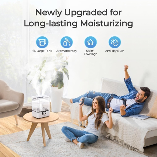 CHIVALZ Cool Mist Top Fill Humidifier for Baby Nursery and Plants, 26dB Quiet, Nightlight, 50H Runtime, Oil Diffuser, 360° Nozzle Anti-dry Burn White