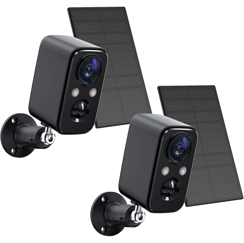 Wireless Outdoor Solar Security Camera - FOAOOD Camera- Black- Pack of 2