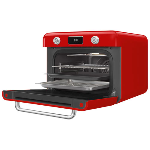 Four grille-pain de comptoir combiné 10-en-1 avec friture à air chaud et cuisson à vapeur de Smeg - 1,05 pi³ - Rouge