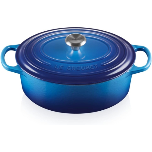 Signature Gusseisen-Bräter mit Deckel, Ø 25 cm, Oval, Für alle Herdarten und Induktion geeignet, Volumen: 3,2 l, 3,672 kg, Azure, 21178252202430