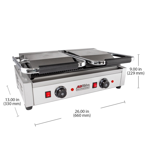 AP-691 Double Panini Press | Half-Ribbed & Half-Flat Sandwich Maker | Cast-Iron Plates | Nonstick Coating | 110V