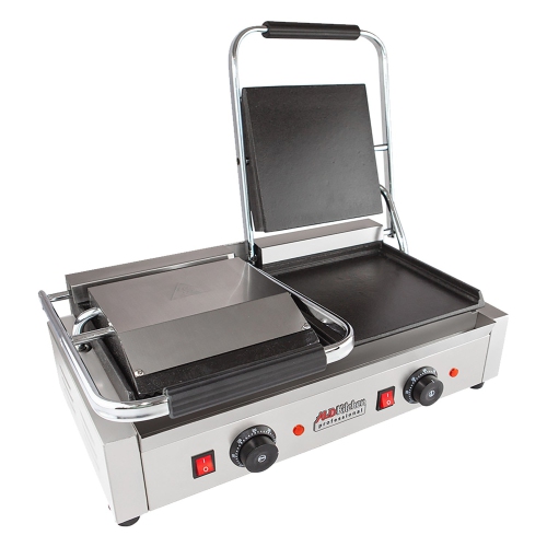 AP-691 Double Panini Press | Half-Ribbed & Half-Flat Sandwich Maker | Cast-Iron Plates | Nonstick Coating | 110V