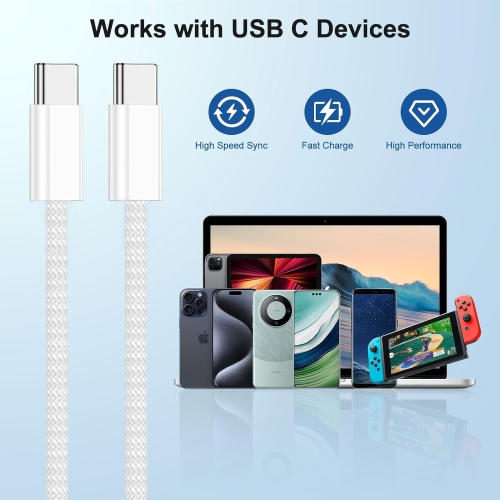 [1M/3.3Ft] MFi Certified 60W USB C to C Braided Nylon Fast Charging Cable Cord for iPhone 15 16 iPad Samsung