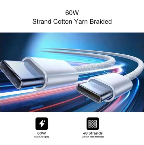 [1M/3.3Ft] MFi Certified 60W USB C to C Braided Nylon Fast Charging Cable Cord for iPhone 15 16 iPad Samsung