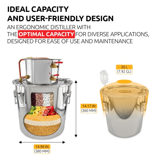 A-FCSA2-30 Alcohol Wine Distiller | Moonshine Still | Two-tanks Water Alcohol Distiller | 8 Gallon 30L