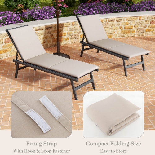 Costway 1 PCS Outdoor Chaise Lounge Cushion with Hook & Loop Fastener Fixing Straps Patio