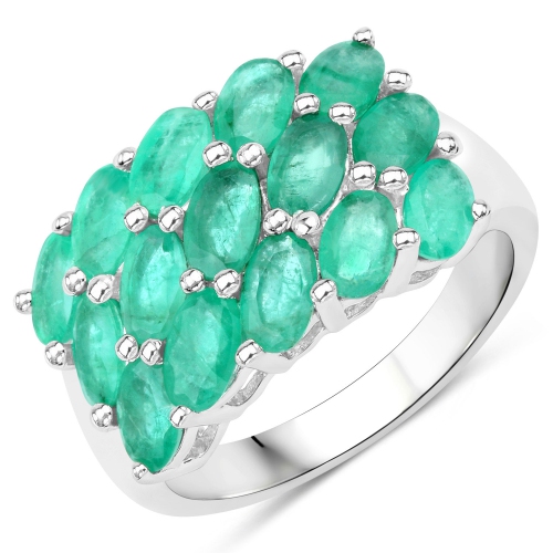 QJ  3.00 Carat Genuine Emerald .925 Sterling Ring In Silver