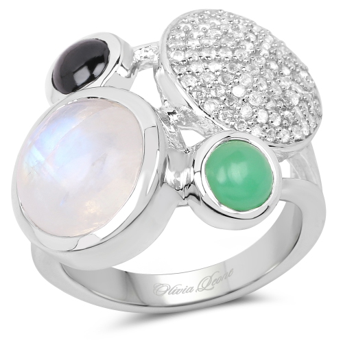 QJ  5.90 Carat Genuine Multi Stone .925 Sterling Ring In Silver