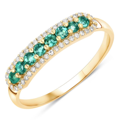 0.35 ct Genuine Zambian Emerald and White Diamond 14K Yellow Gold Ring