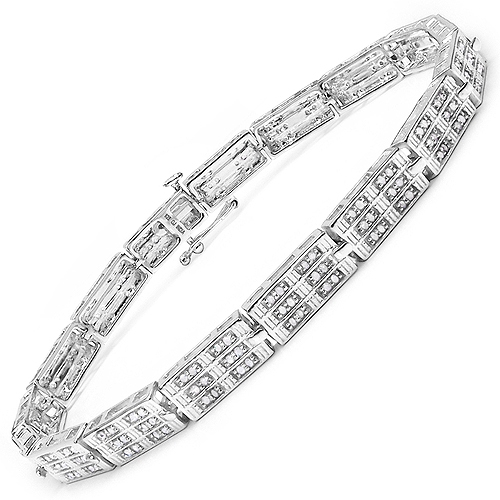 QJ  1.16 Carat Genuine Diamond 14K Gold Plated .925 Sterling Silver Bracelet In White