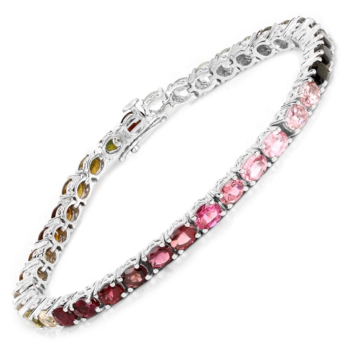 QJ  11.16 Carat Genuine Pink Tourmaline Tourmaline & Brown Tourmaline .925 Silver Bracelet In Green
