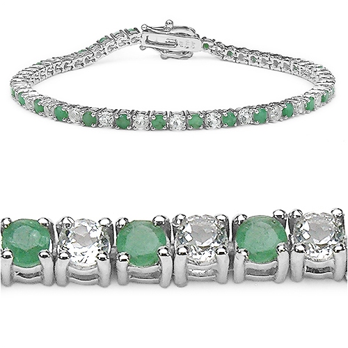QJ  5.51 Carat Genuine Emerald .925 Sterling Bracelet In Silver