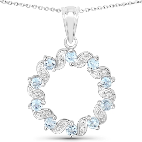 QJ  1.10 Carat Genuine Aquamarine And Topaz .925 Sterling Silver Pendant In White