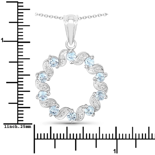 1.10 Carat Genuine Aquamarine and White Topaz .925 Sterling Silver Pendant