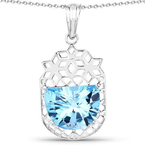 QJ  10.90 Carat Genuine Swiss Topaz .925 Sterling Silver Pendant In Blue