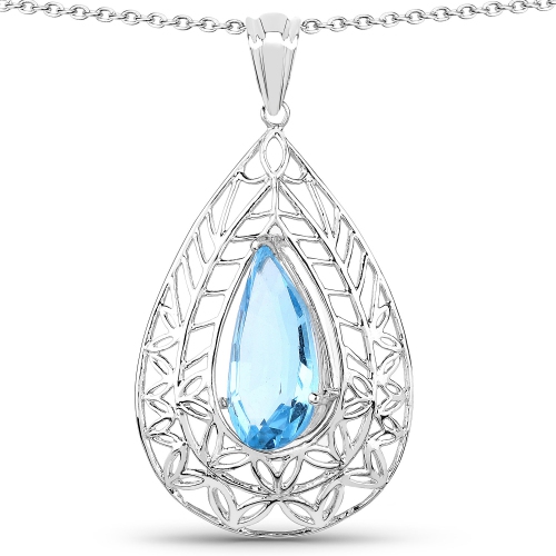 QJ  7.20 Ct. Genuine Swiss Topaz .925 Sterling Silver Pendant In Blue