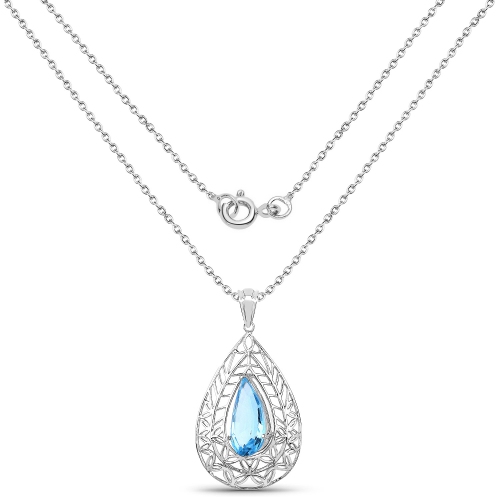 7.20 ct. Genuine Swiss Blue Topaz .925 Sterling Silver Pendant