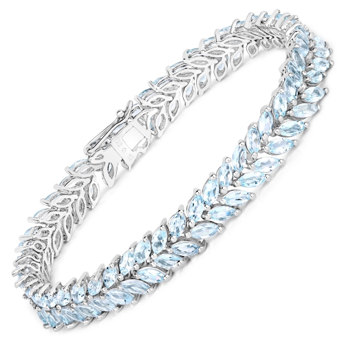 QJ  10.12 Carat Genuine Aquamarine .925 Sterling Bracelet In Silver