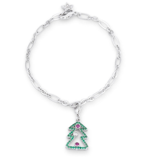 JGI  Christmas Tree 0.35Ct Cz Holiday Charm Bracelet In Multicolor