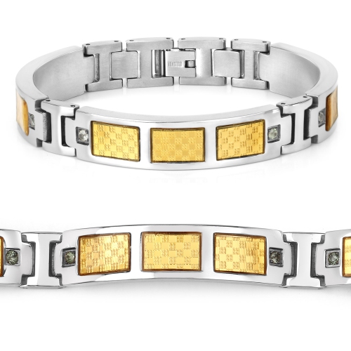 Men Titanium Bracelet with Gold Plate Steel Inlay 0.48ct.w. Natural Green Sapphire Rounds