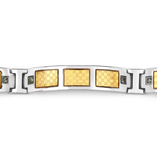 Men Titanium Bracelet with Gold Plate Steel Inlay 0.48ct.w. Natural Green Sapphire Rounds