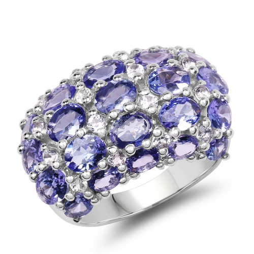 QJ  7.29 Carat Genuine Tanzanite And Topaz .925 Sterling Silver Ring In White